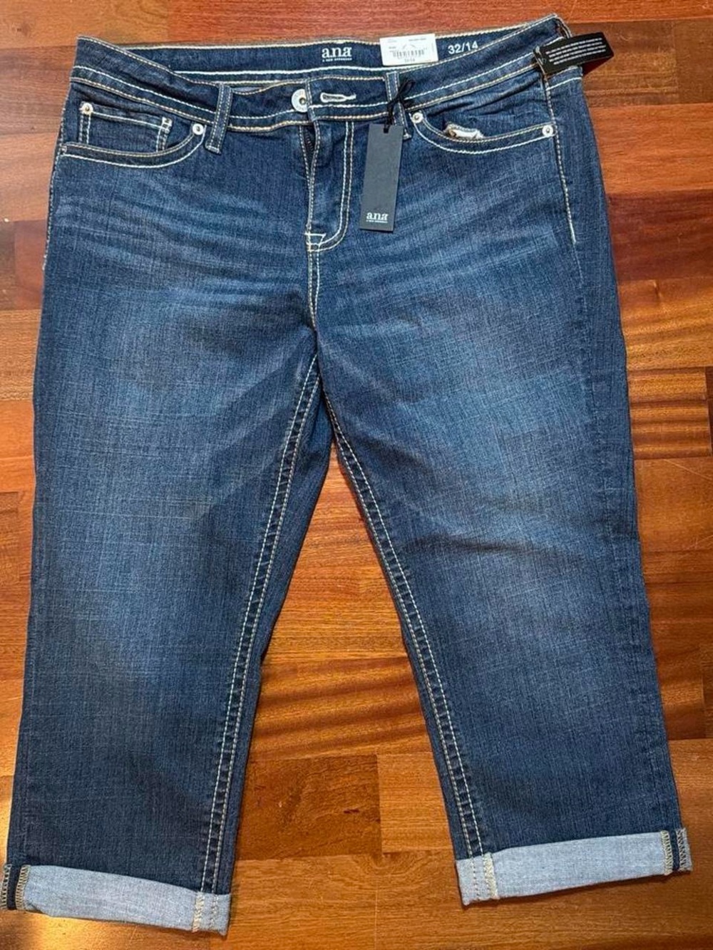 a.n.a Dark Blue Denim Capri Jeans with Contrast Stitching